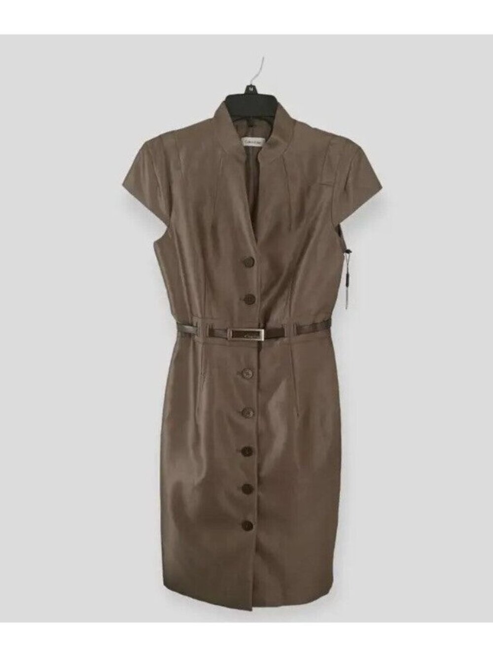 Calvin Klein Full Button Down Sheath Dress Sz 8 Taupe NEW
